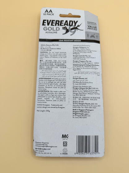 10-Pack Eveready Gold AA Alkaline Batteries