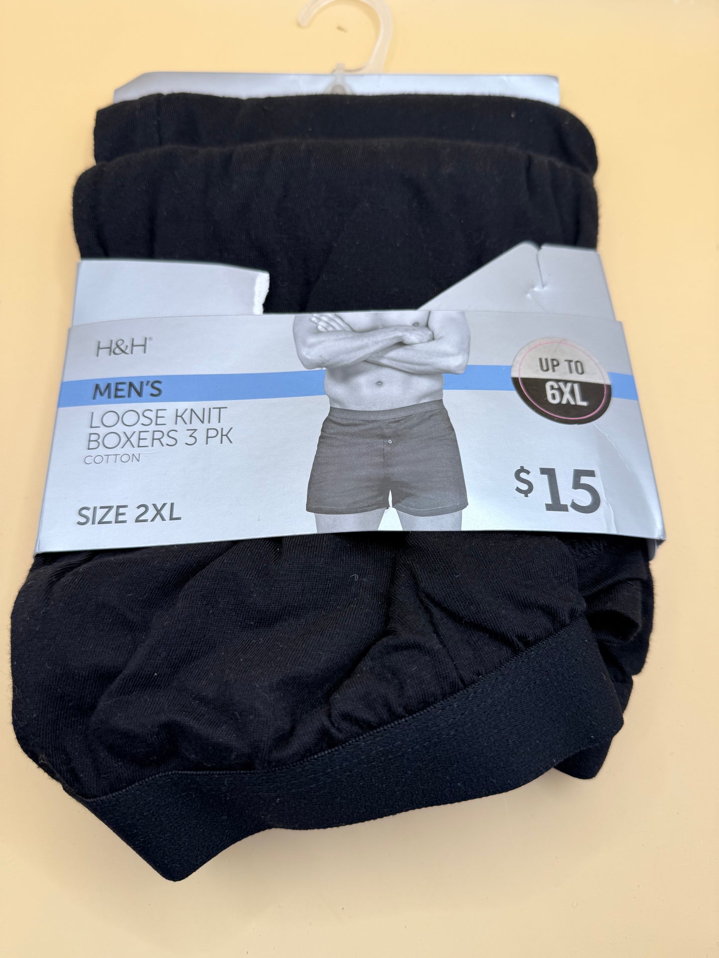 H&H Size 2XL  Black Men's Loose Knit Boxer 2-Pack