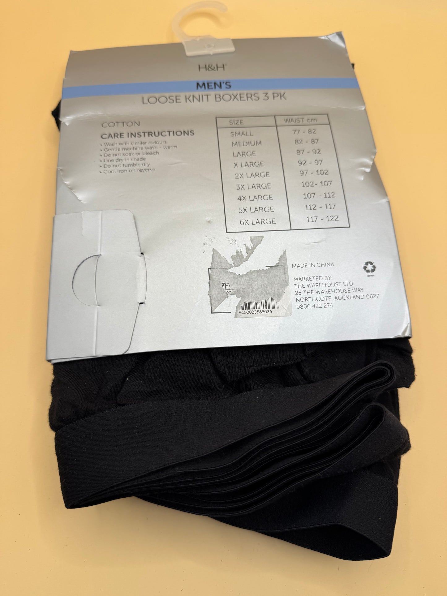 H&H Size 2XL  Black Men's Loose Knit Boxer 2-Pack