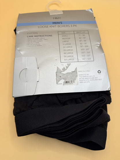 H&H Size 2XL  Black Men's Loose Knit Boxer 2-Pack