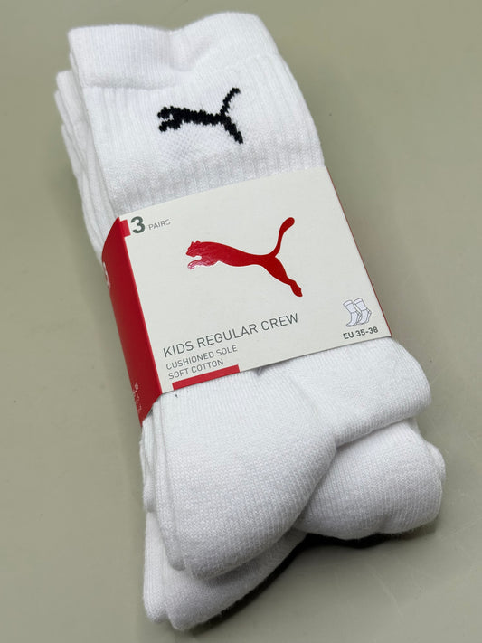 Puma Size 3.5-6 Junior Crew Socks - 3 Pack - White RRP $24.99