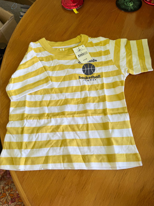 COTTON-ON KIDS Size 4 Corn silk/White Stripe Basketball Jonny Short Sleeve Print Tee RRP $16.99