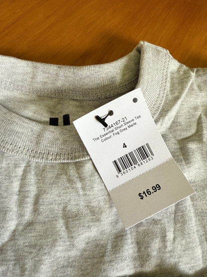 COTTON-ON KIDS Size 4 The Essential Short Sleeve Tee in Fog Grey Marle RRP $16.99