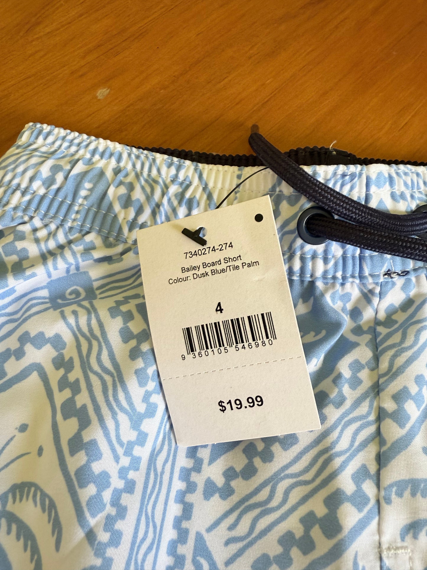 COTTON-ON KIDS Size 4 Bailey Board Short in Dusk blue/Tile palm RRP $19.99