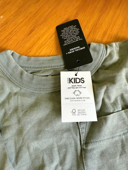 COTTON-ON KIDS Size 4 The Essential Short Sleeve Tee in Swag Green Wash RRP $16.99