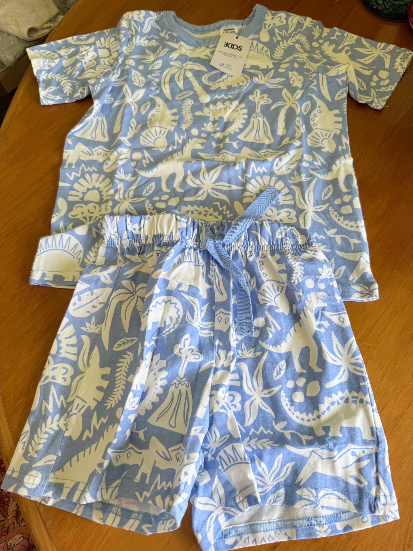 COTTON-ON KIDS Size 4 Dusk blue/dino fields Jordan Short Sleeve Pyjama Set RRP $26.99