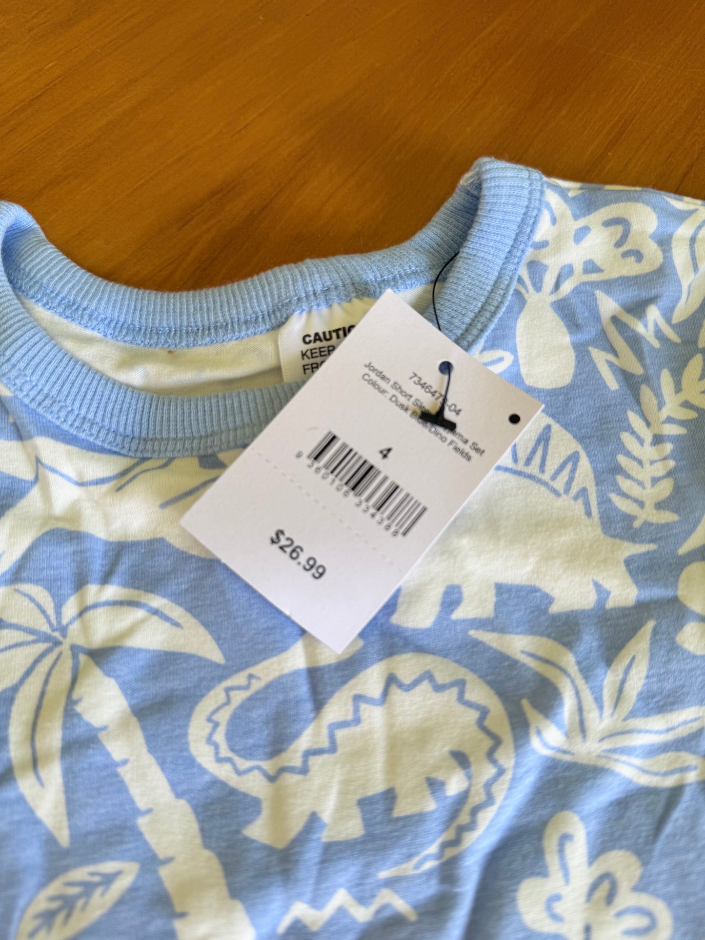 COTTON-ON KIDS Size 4 Dusk blue/dino fields Jordan Short Sleeve Pyjama Set RRP $26.99