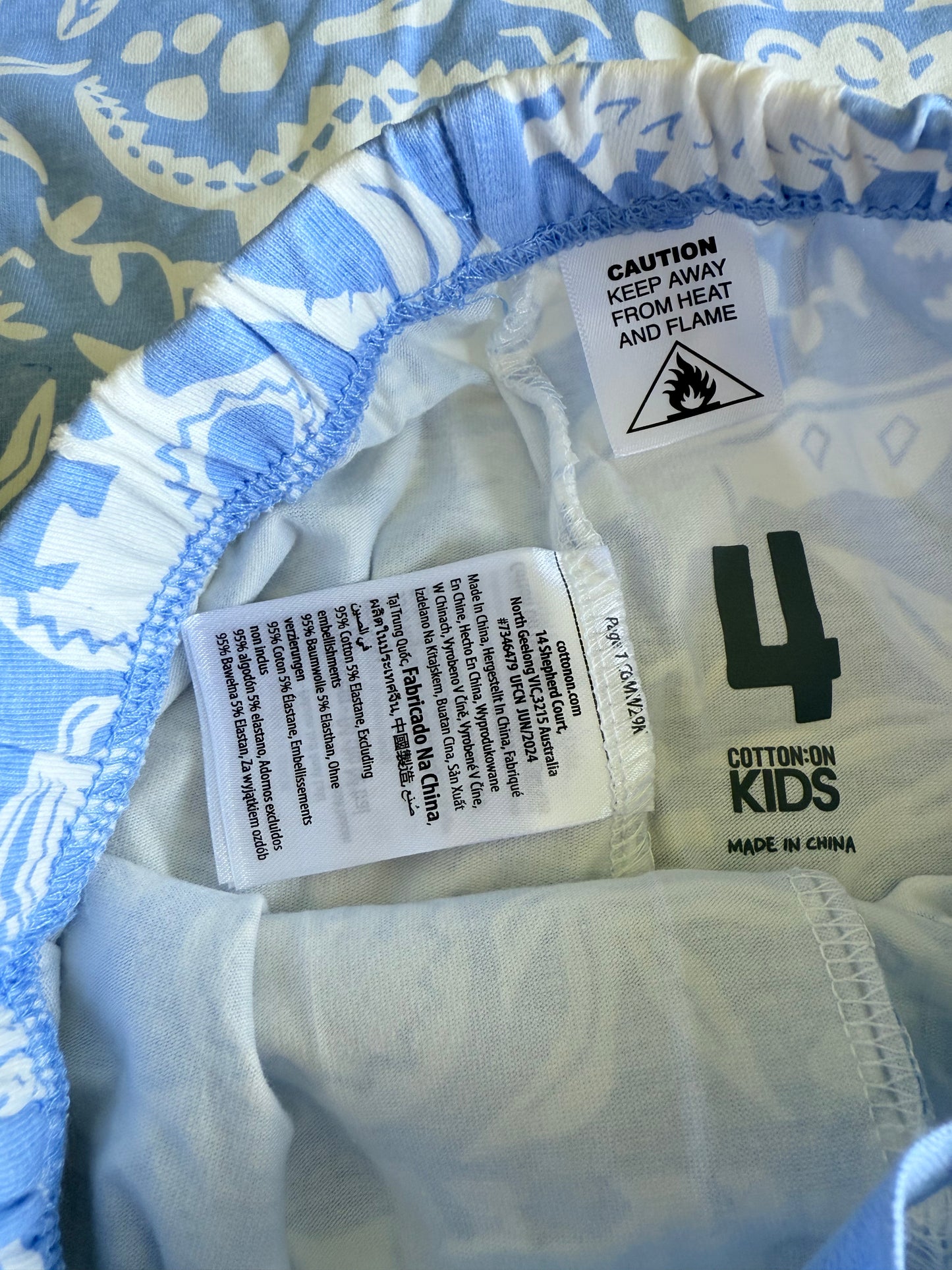 COTTON-ON KIDS Size 4 Dusk blue/dino fields Jordan Short Sleeve Pyjama Set RRP $26.99