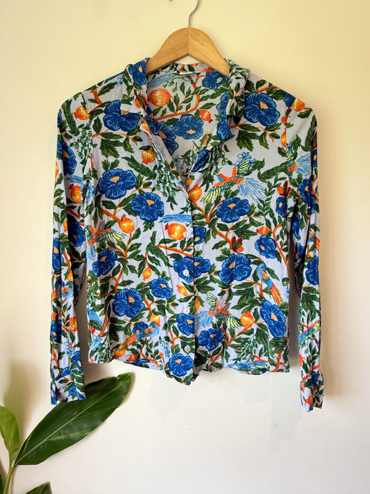 Monkl Size XS Floral Print Button-Up Long Sleeve Shirt