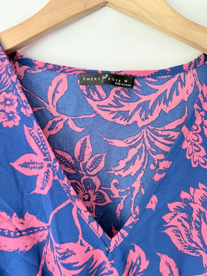 Emery Rose Size M Blue & Pink Floral V-Neck Dress