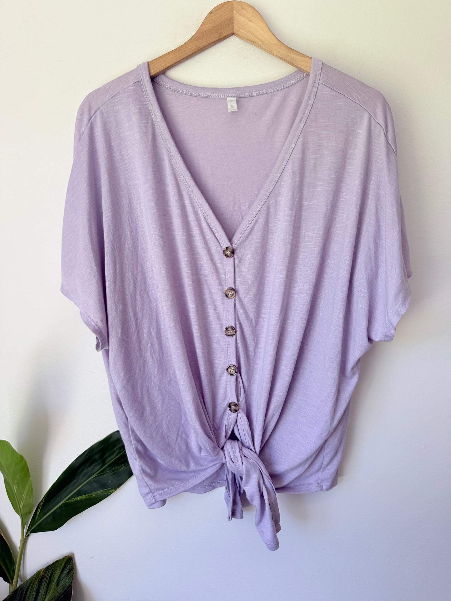 Avella Size 20 Lilac Button Front Tie Knot Top