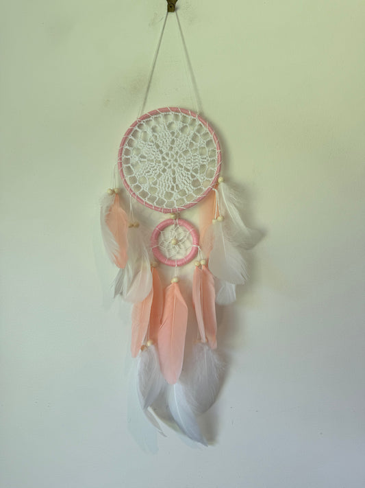 Pink & White Feathered Dreamcatcher