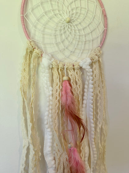 Boho Lace & Pink Feather Dreamcatcher