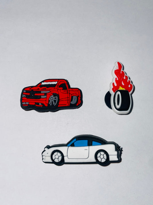 3x Car Shoe Charms for Clogs