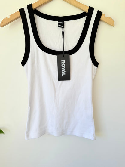 ROYÁL Size S  White Ribbed Tank Top with Black Trim RRP $24.99