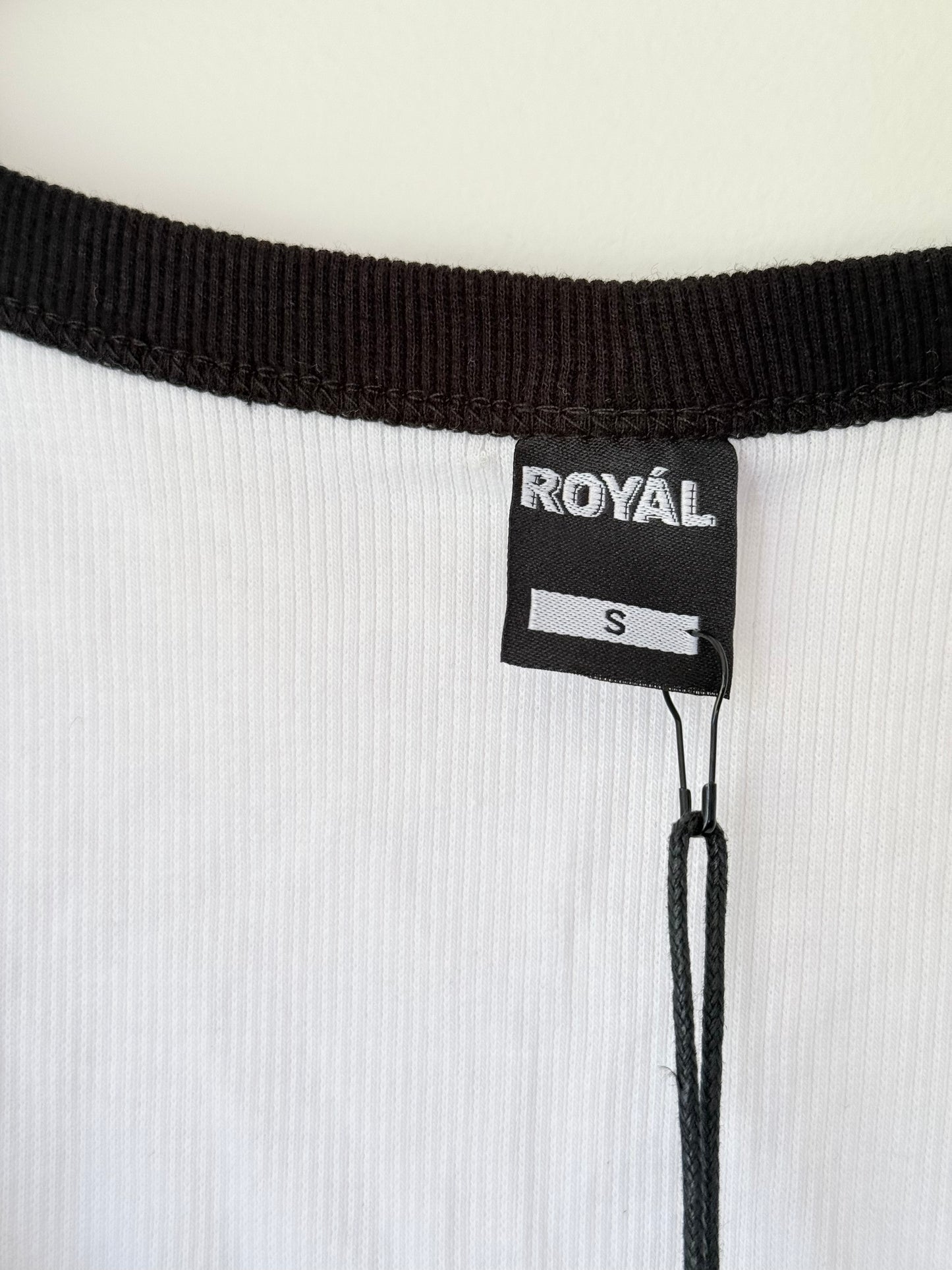 ROYÁL Size S  White Ribbed Tank Top with Black Trim RRP $24.99