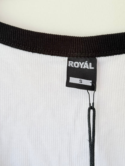 ROYÁL Size S  White Ribbed Tank Top with Black Trim RRP $24.99