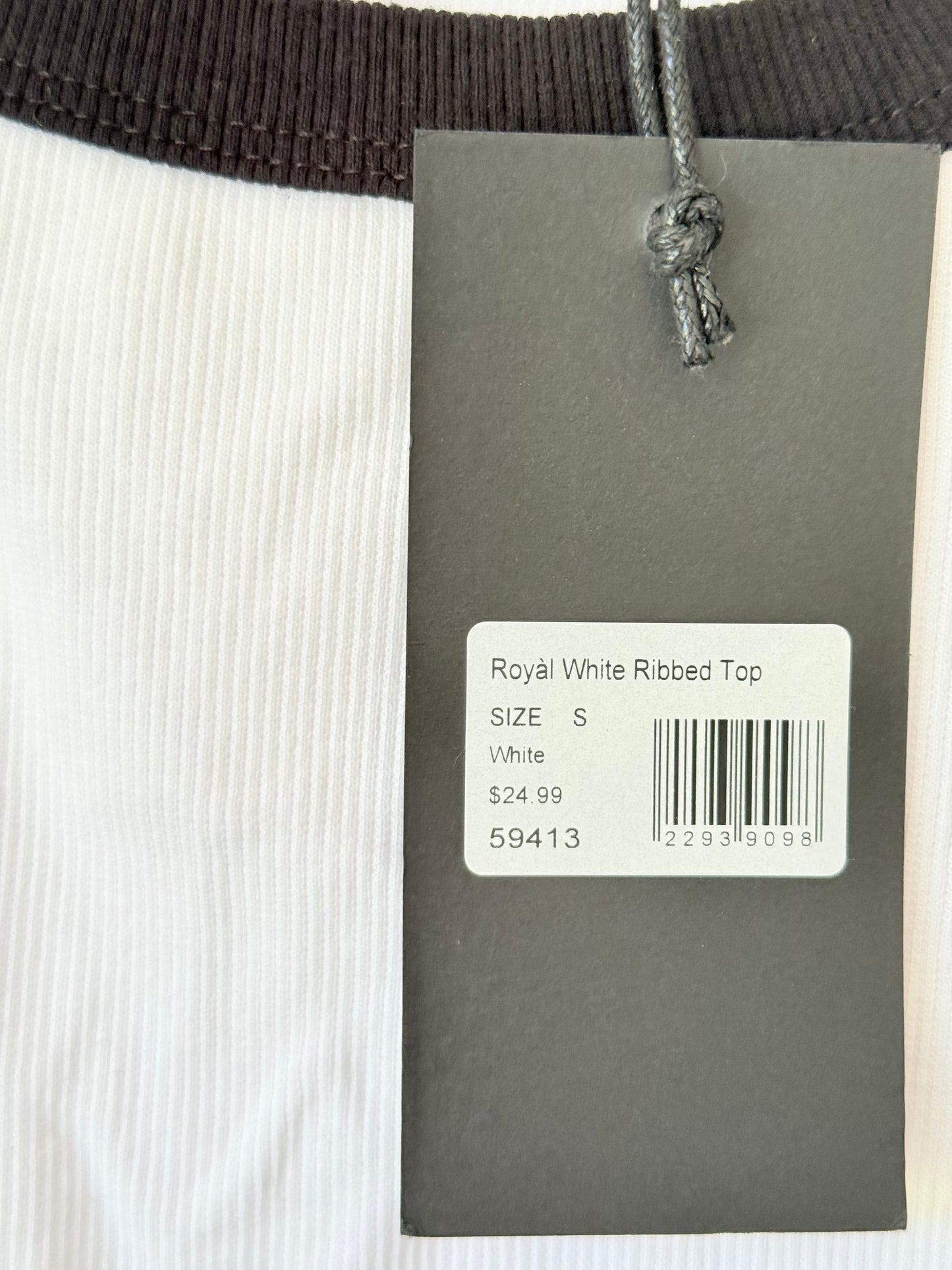 ROYÁL Size S  White Ribbed Tank Top with Black Trim RRP $24.99