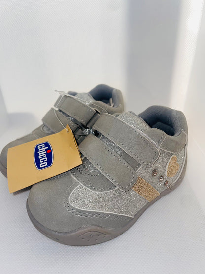 Chicco Glittery Grey Kids' Shoes with Velcro Straps - Size 21