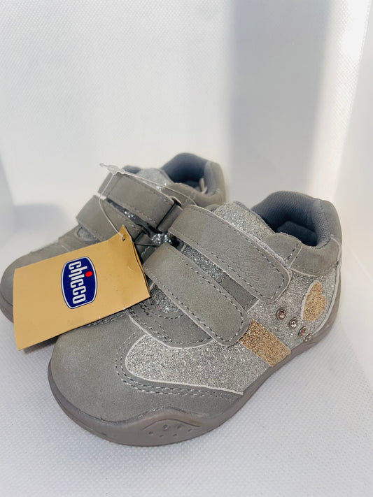 Chicco Glittery Grey Kids' Shoes with Velcro Straps - Size 21