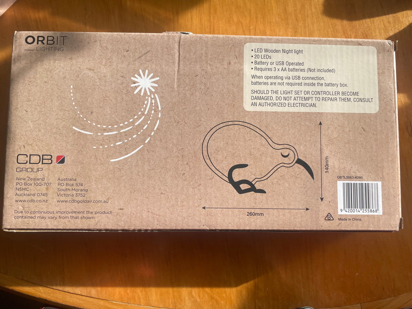 Orbit Lighting LED Wooden Kiwi Night Light