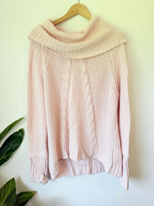 Zest Size S Pale Pink Cable Knit Cowl Neck Sweater