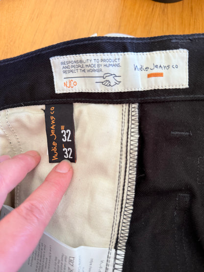 Nudie Jeans Co Size L 32W 32L Tuff Tony Black Straight Leg Jeans