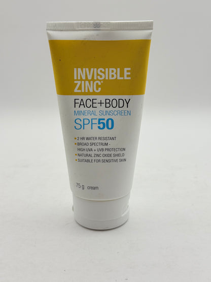 Invisible Zinc 75g Face + Body Mineral Sunscreen SPF 50