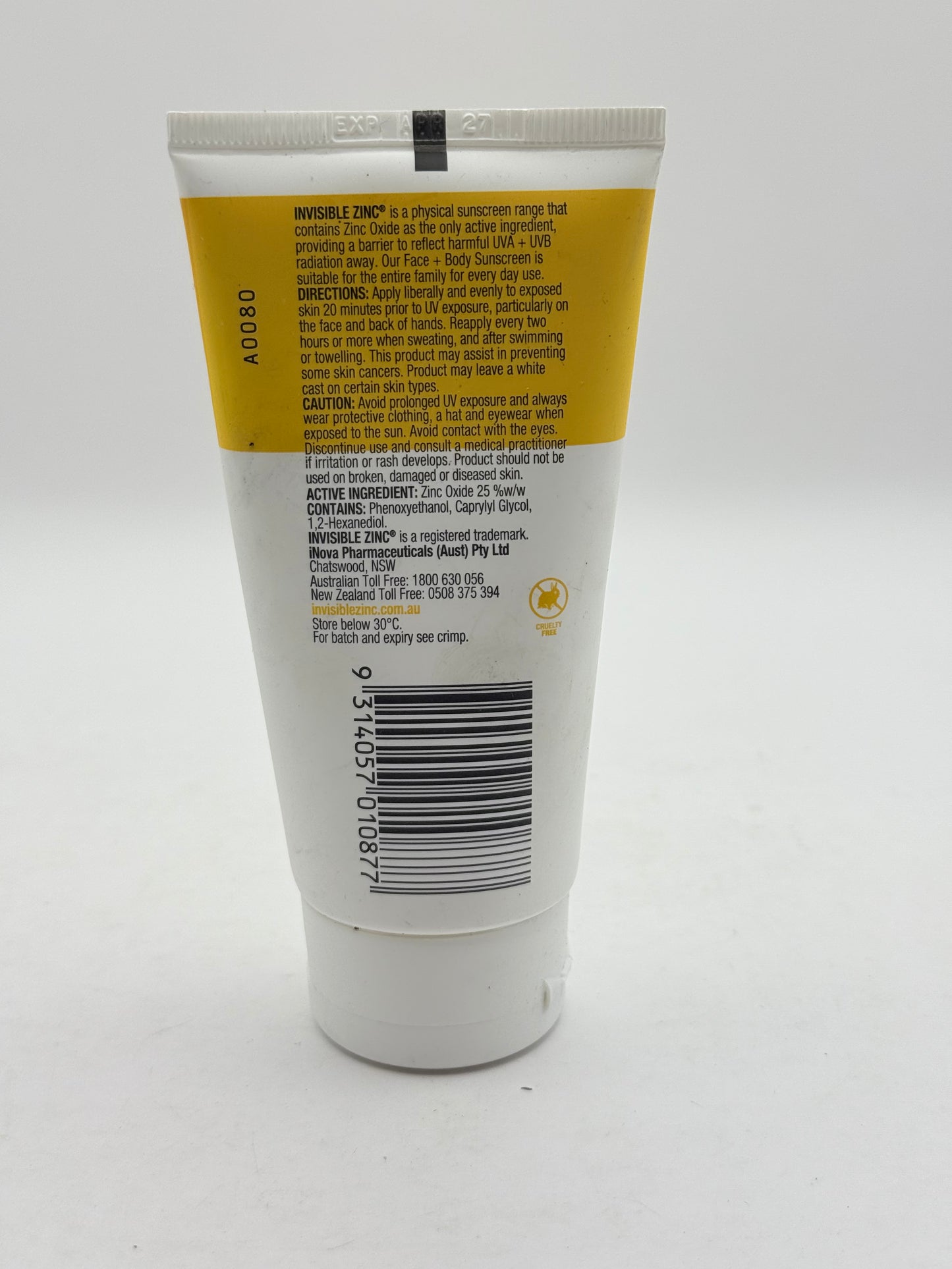 Invisible Zinc 75g Face + Body Mineral Sunscreen SPF 50
