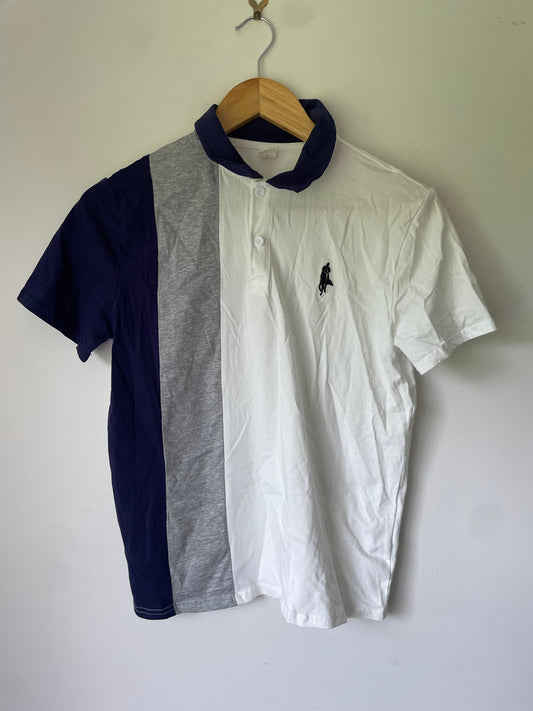Shein 13-14y Color Block Polo Shirt with Classic Embroidered Detail