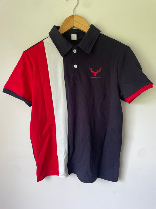 Shein Size 13-14Y Tri-Color Polo Shirt with Bold Deer Emblem