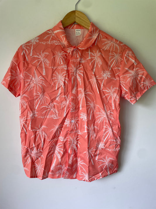 Shein 13-14Y Tropical Palm Print Button-Up Shirt