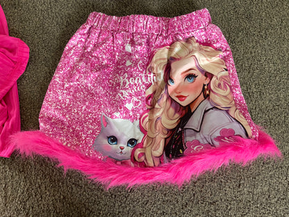 Shein Size 6Y Sparkling Pink Barbie-Themed Skirt Set with Matching Top and Headband