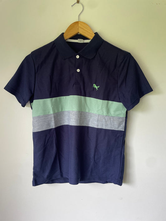 Shein 13-14y Color Block Polo Shirt with Embroidered Dog Logo