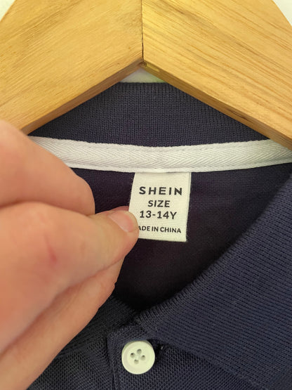 Shein 13-14y Color Block Polo Shirt with Embroidered Dog Logo