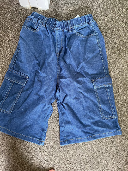 Shein 12y Classic Blue Denim Cargo Shorts for Kids