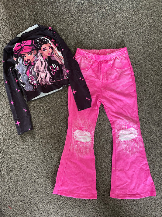Shein Kids Size 6y Doll Top & Pink Pants