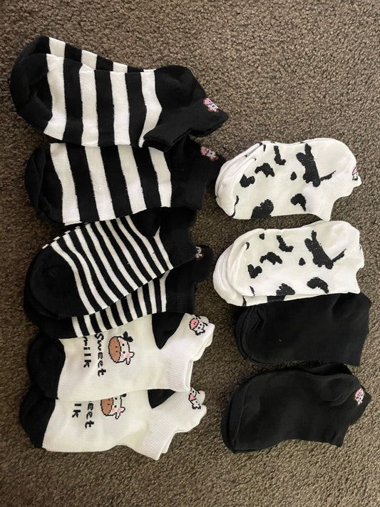 Kids Cute Animal Print and Stripe Ankle Socks - 6 Pack