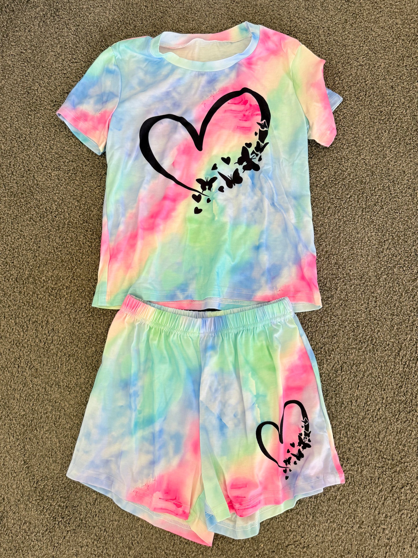 Pastel Tie-Dye Heart and Butterfly Set Size 12 Years