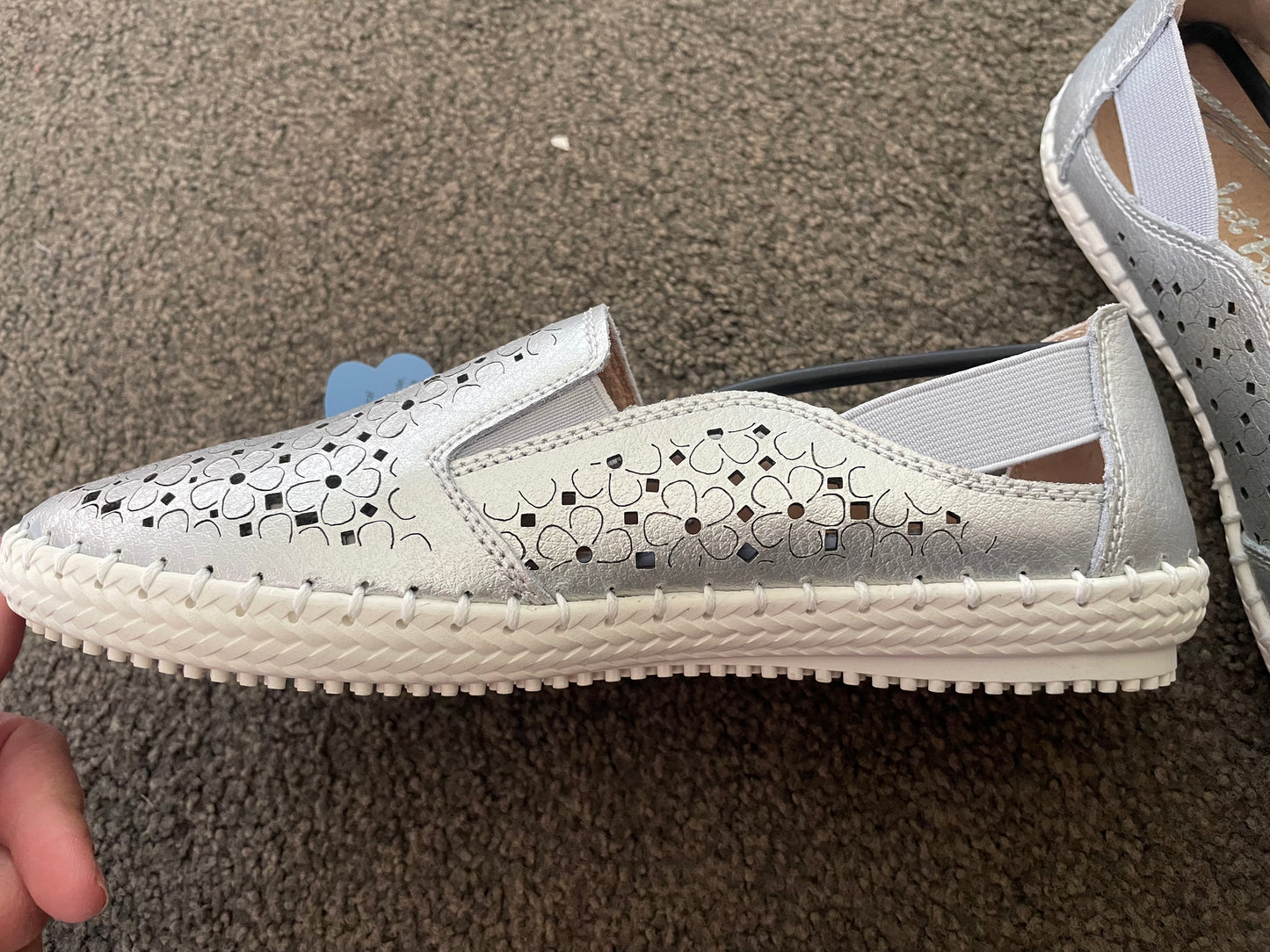 Just Bee Comfort - Catah - Silver Floral Slip-On Loafers - Size 38