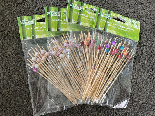 Mini Bamboo Skewers with Colorful Bead Accents - 50 Count x 4