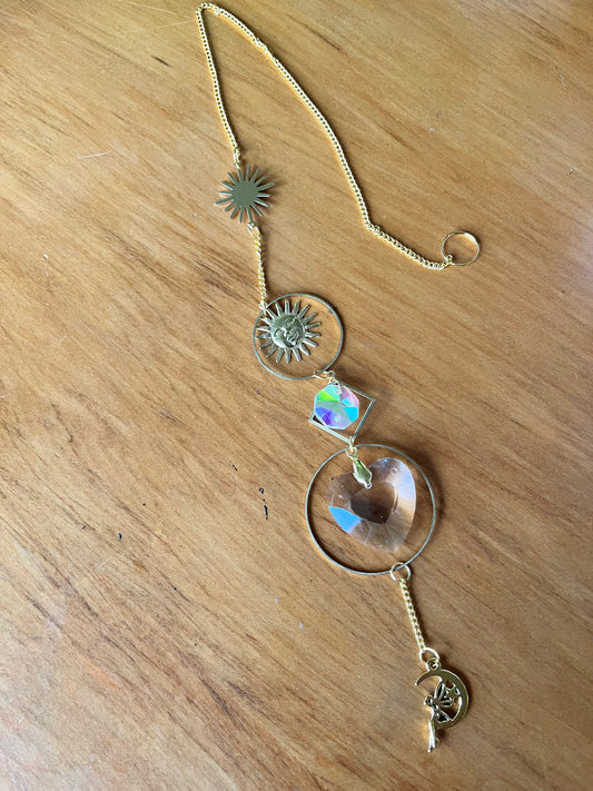 Celestial Gold Sun Catcher with Heart & Moon Fairy