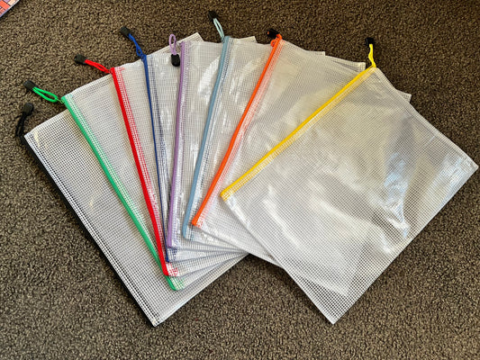 Set of 10 Mix Color A4 Mesh Zipper Pouches
