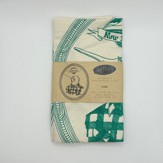Natty Swandrii Kiwi 100% Cotton Tea Towel - Green and Cream
