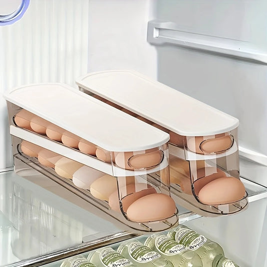 Stackable Double-Layer Rolling Egg Box Fridge Organizer