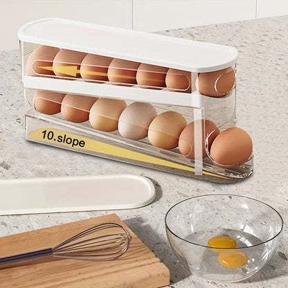 Stackable Double-Layer Rolling Egg Box Fridge Organizer